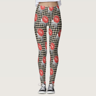 Antike rosa Rosen und Hahnenkamm-Muster Leggings