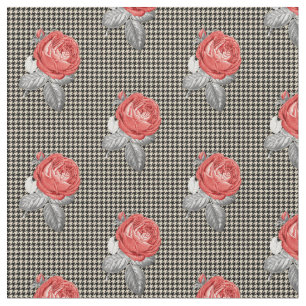 Antike rosa Rosen und Houndstooth-Muster Stoff
