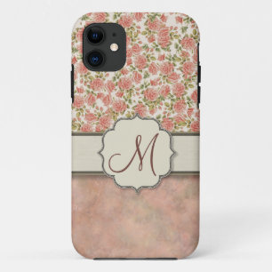 Antike rosa Rosen und Marmor mit Monogramm Case-Mate iPhone Hülle