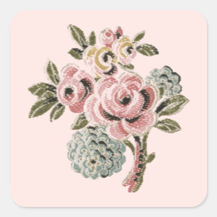 Antike rosa Rosen-Volksbotanik-Blumenstrauß Quadratischer Aufkleber