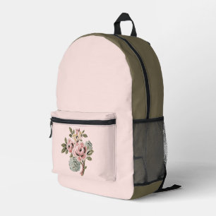 Antike rosa Rosen-Volksgut-Botanik-Blumenstrauß Bedruckter Rucksack