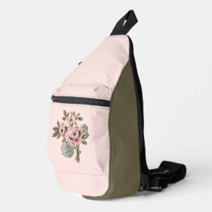 Antike rosa Rosen-Volksgut-Botanik-Blumenstrauß Crossbody Bag
