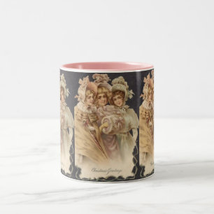 Antike rosa viktorianische Weihnachtstasse Zweifarbige Tasse