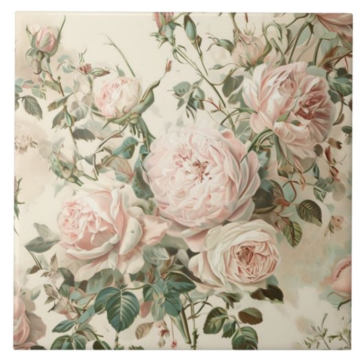 Antike rosa/weiße Rosen Fliese (Vorderseite)