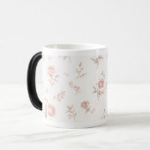 Antike rosafarbene Rosen-Blumenmuster-Kaffeetasse Verwandlungstasse (Vorderseite Links)
