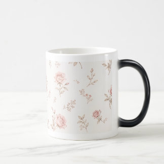 Antike rosafarbene Rosen-Blumenmuster-Kaffeetasse Verwandlungstasse