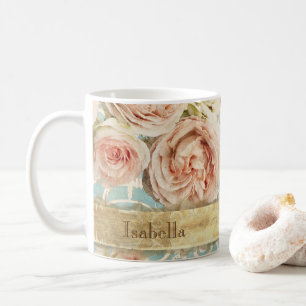Antike rosafarbene Rosen Florale Damast Kaffeetasse