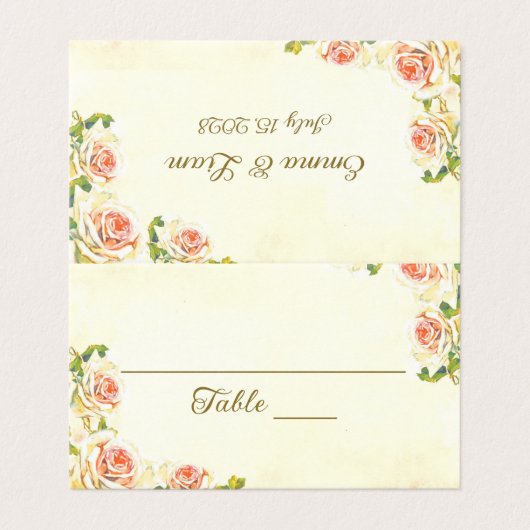 Antike Rose 3.5" x 2" Klappende Platzkarte (Außenseite Aufgefaltet)