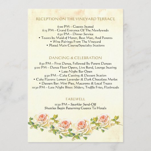 Antike Rose 5 x 7 Hochzeitswohnung Programm (Rückseite)