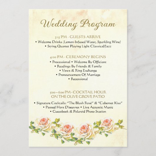 Antike Rose 5 x 7 Hochzeitswohnung Programm (Vorderseite)