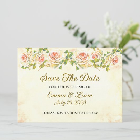 Antike Rose 5 x 7 Save the Date flach (Stehend Vorderseite)