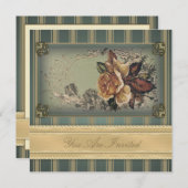 Antike Rose (blau) Einladung (Vorne/Hinten)