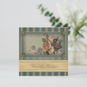 Antike Rose (blau) Einladung (Stehend Vorderseite)