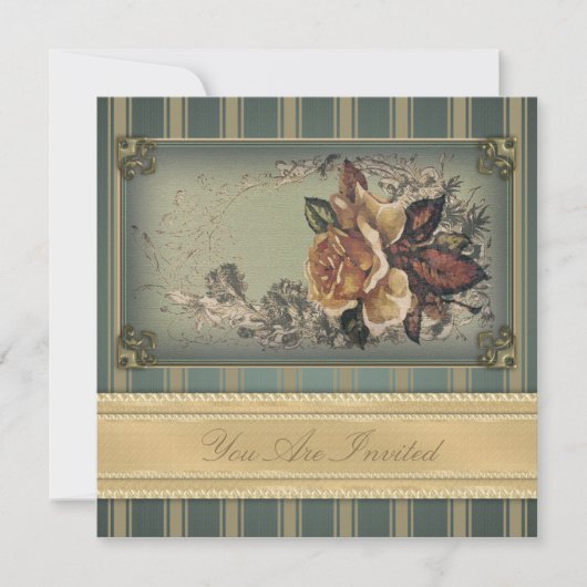 Antike Rose (blau) Einladung (Vorderseite)