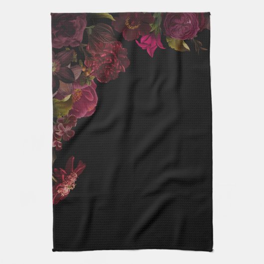 Antike Rose Blume auf schwarz Geschirrtuch (Vertikal)