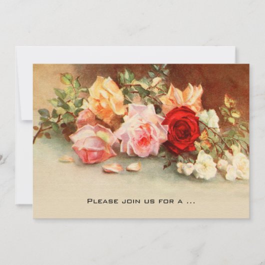 Antike Rose Blume Vintages Brautparty Einladung (Vorderseite)