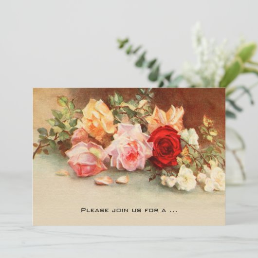 Antike Rose Blume Vintages Brautparty Einladung (Stehend Vorderseite)