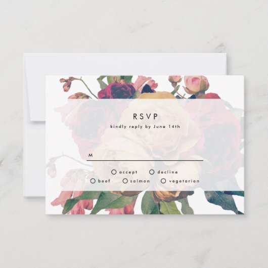 Antike Rose Botanische Fete Wedding RSVP Card (Vorderseite)