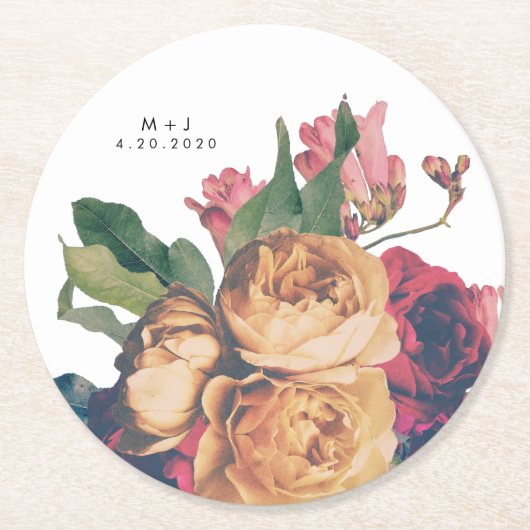 Antike Rose Botanischer Fete Hochzeitstisch Unters Runder Pappuntersetzer (Vorderseite)