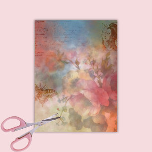 Antike Rose Butterfly Ephemerials Découpage Seidenpapier