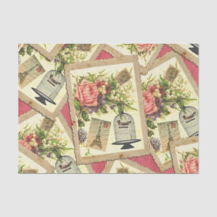 Antike Rose, Eiffelturm und Vogelkäfig-Postkarte Seidenpapier