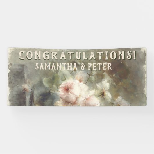 Antike Rose Elegant Weich rosa Wasserfarben Banner (Horizontal)