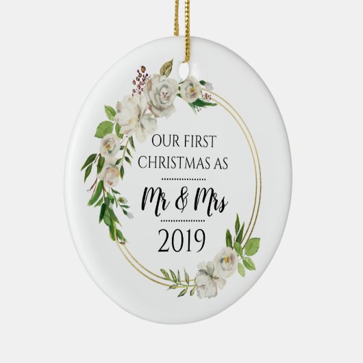 Antike Rose Erste Weihnachten als Mr. & Mrs. Keramik Ornament (Rechts)