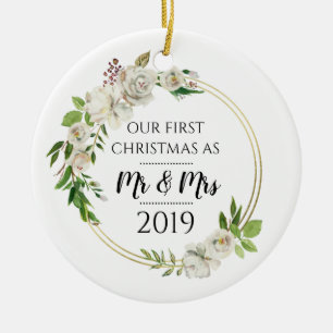 Antike Rose Erste Weihnachten als Mr. & Mrs. Keramik Ornament