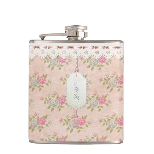 Antike Rose Floral Flachmann (Vorderseite)