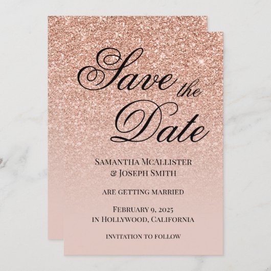 Antike Rose Gold Glitzer Farbe Save The Date (Vorne/Hinten)