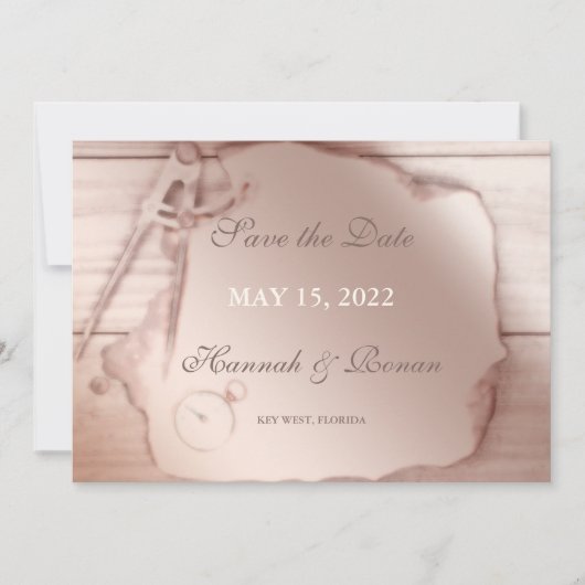 Antike Rose Gold Nautische Save the Date Karte (Vorderseite)