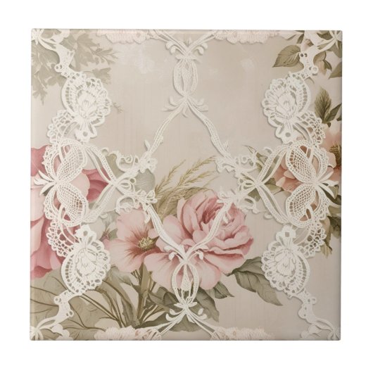 Antike Rose hinter Spitze Fliese (Vorderseite)