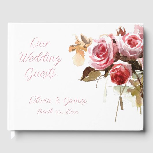 Antike Rose Hochzeitsempfang in Aquarell Rosa Gästebuch (Vorderseite)