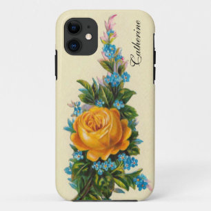 Antike Rose mit blauen Blüten iPhone 11 Hülle
