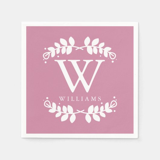 Antike Rose Rosa Monogramm Serviette (Vorderseite)