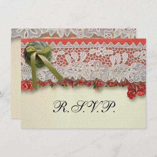 Antike Rose Rustikale rote Viktorianische Burlap Einladung (Vorne/Hinten)