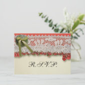 Antike Rose Rustikale rote Viktorianische Burlap Einladung (Stehend Vorderseite)