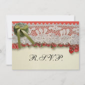 Antike Rose Rustikale rote Viktorianische Burlap Einladung (Vorderseite)