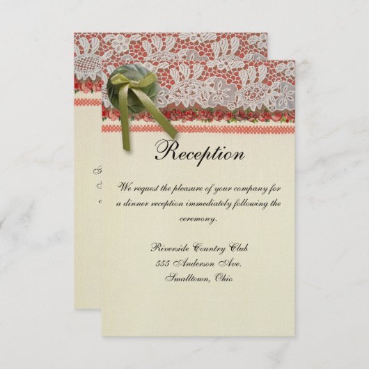 Antike Rose Rustikale rote Viktorianische Burlap Einladung (Vorne/Hinten)