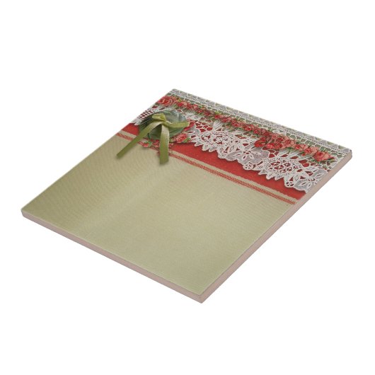 Antike Rose Rustikale rote Viktorianische Burlap Fliese (Seite)