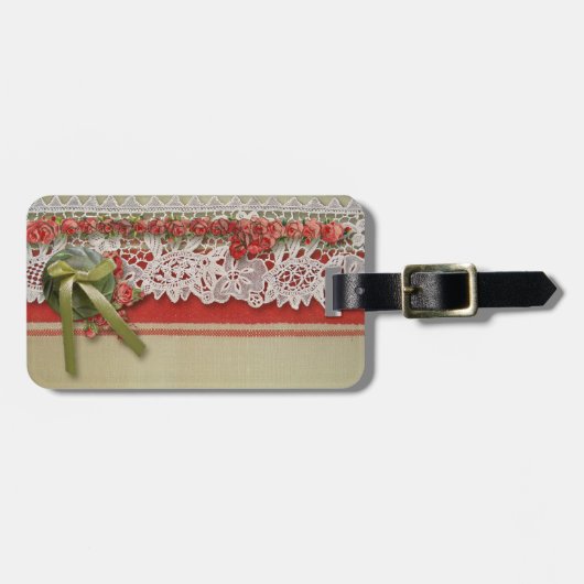 Antike Rose Rustikale rote Viktorianische Burlap Gepäckanhänger (Vorderseite horizontal)