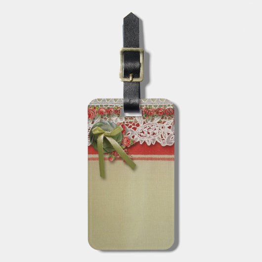 Antike Rose Rustikale rote Viktorianische Burlap Gepäckanhänger (Vorderseite vertikal)