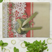 Antike Rose Rustikale rote Viktorianische Burlap Geschirrtuch (Gefaltet)