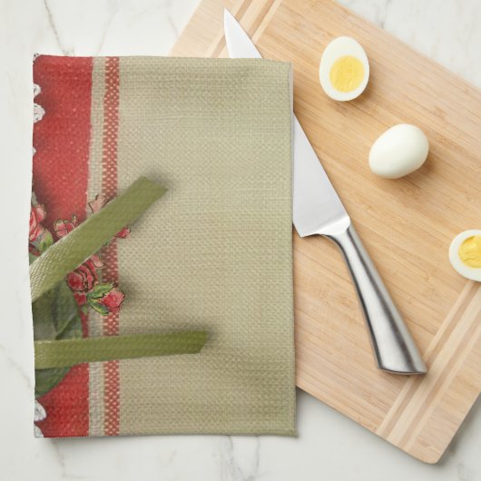 Antike Rose Rustikale rote Viktorianische Burlap Geschirrtuch (Viertel Falte)