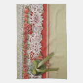 Antike Rose Rustikale rote Viktorianische Burlap Geschirrtuch (Vertikal)
