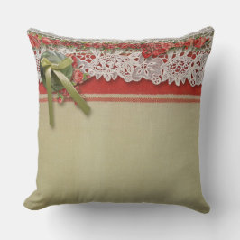 Antike Rose Rustikale rote Viktorianische Burlap Kissen