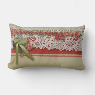 Antike Rose Rustikale rote Viktorianische Burlap Lendenkissen