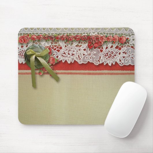 Antike Rose Rustikale rote Viktorianische Burlap Mousepad (Mit Mouse)