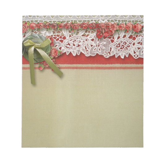 Antike Rose Rustikale rote Viktorianische Burlap Notizblock (Vorderseite)