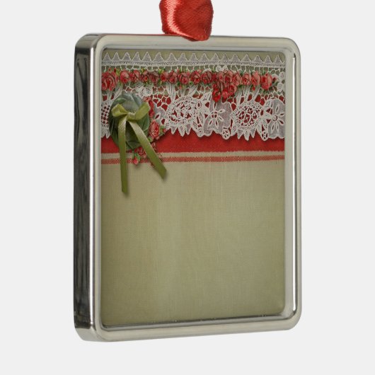 Antike Rose Rustikale rote Viktorianische Burlap Ornament Aus Metall (Rechts)